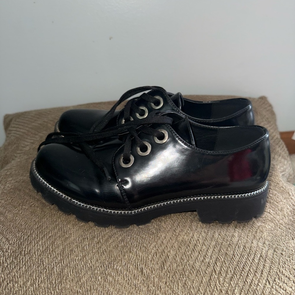 Glossy Black Lace-Up Loafers